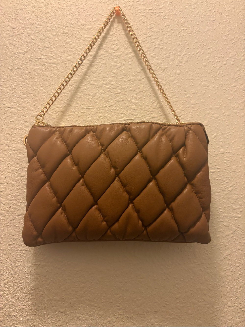 Quilted Chain-Handle Shoulder Bag in Brown